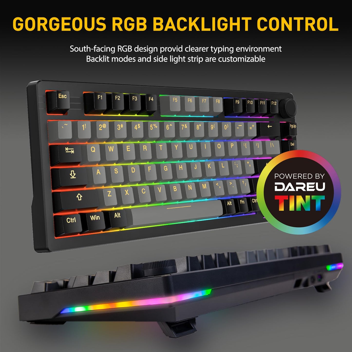 DAREU EK75PRO Sakura Pink Wireless Gaming Keyboard,75% RGB Hot-Swappable Creamy Mechanical Keyboard with Knob,2.4Ghz/BT/USB-C Connectivity, Gasket Mount, PBT Keycaps,Linear Cloud Switch for Win/MAC