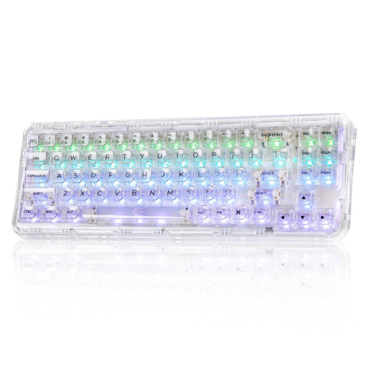 YUNZII X71 Wireless Hot Swappable Transparent Mechanical Keyboard with Clear Keycaps, 68% Layout, BT5.0/2.4G/USB-C Gasket Mount Wireless RGB Backlit for Windows/Mac(Crystal Ice Switch,Pink)